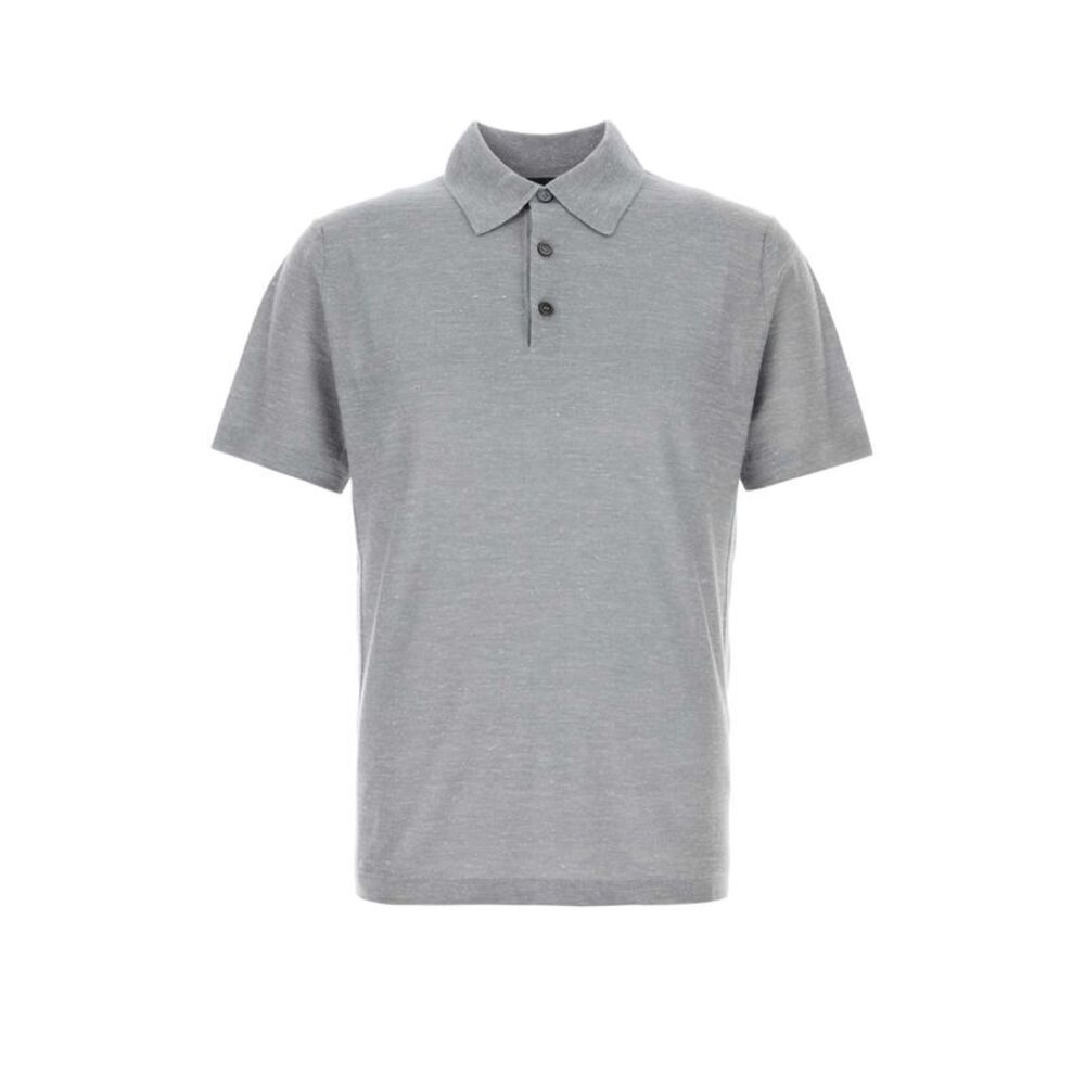 Brioni Men Melange Grey Cashmere Blend Polo Shirt